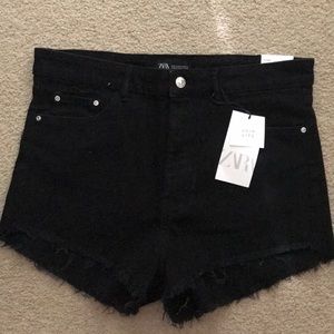 Zara High Waisted Black Denim Shorts